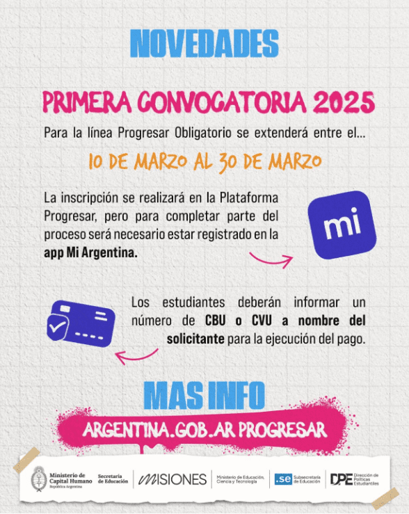primera convocatoria de las Becas Progresar Obligatorio
