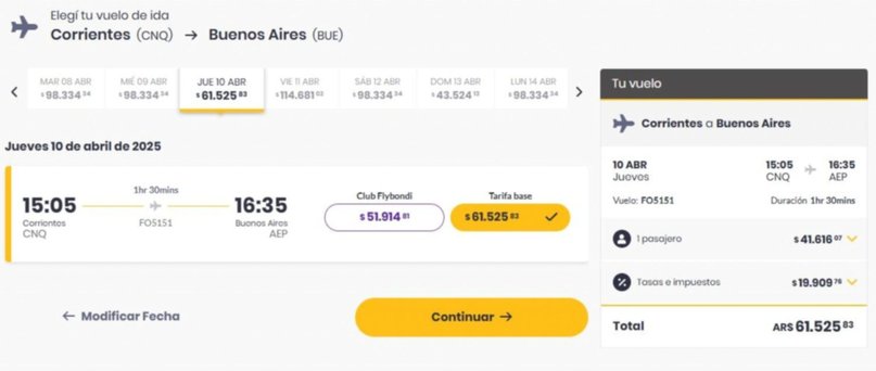 En la página de Flybondi aún quedan vuelos a la venta para el 10 de abril