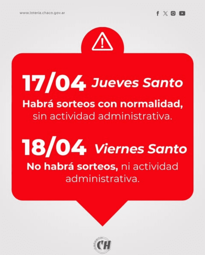 Cronograma de sorteos para Semana Santa.