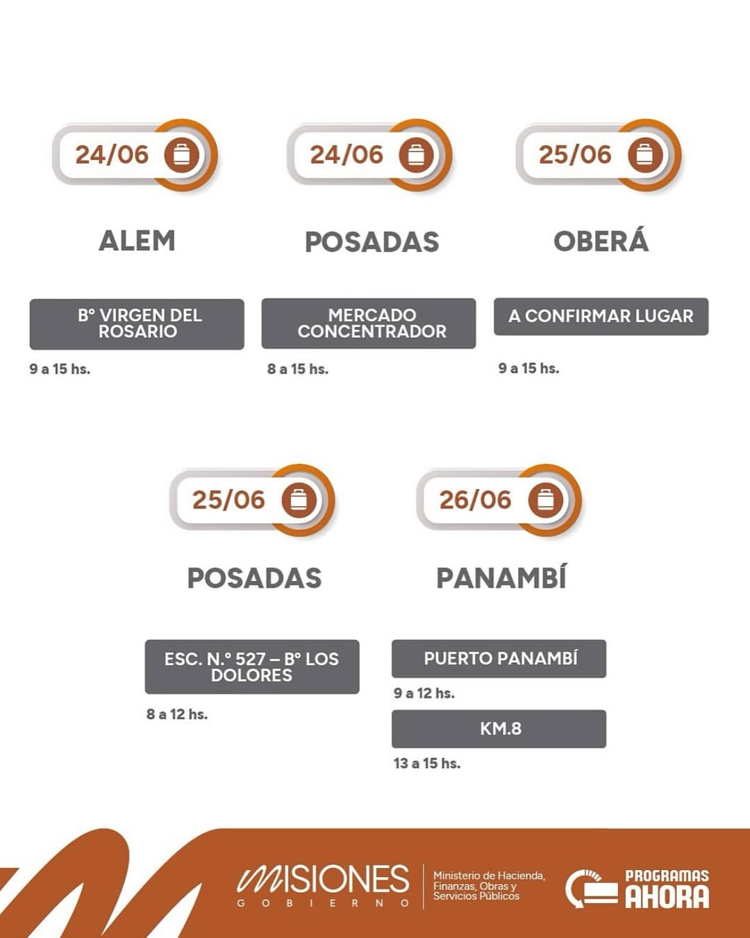 Garrafas a $10.500 en Misiones cronograma del programa Ahora Gas para esta semana