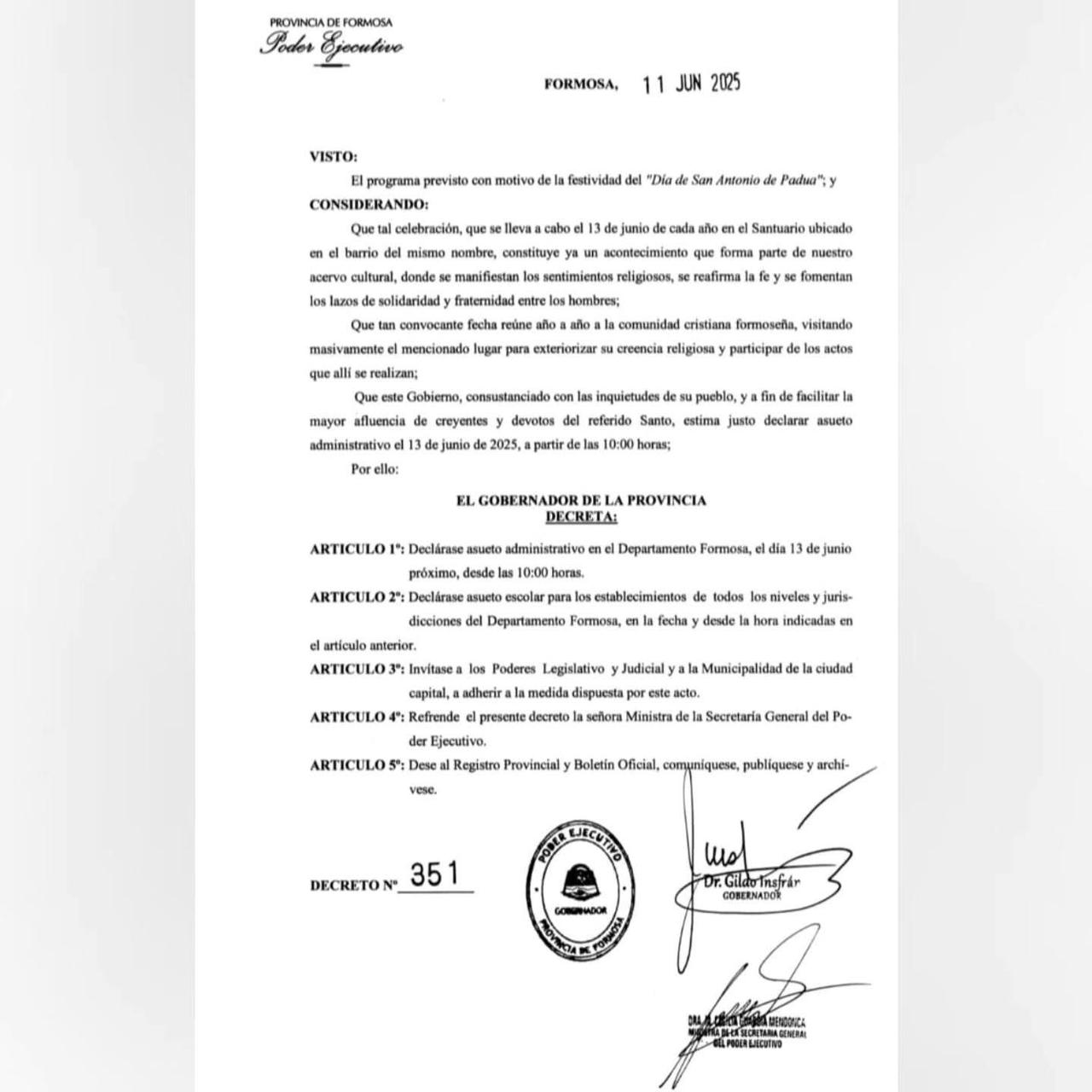 decreto asueto en formosa