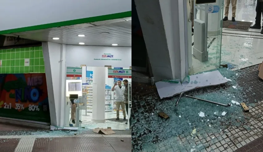 Las ráfagas en Resistencia provocaron la rotura del blindex de una farmacia céntrica, sin indicios de intento de robo.