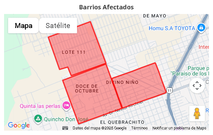 Las zonas afectadas por los cortes programados en Formosa