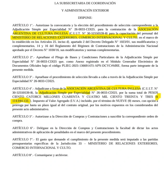 El contrato contempla nueve meses de clases y opción de prórroga por igual período.