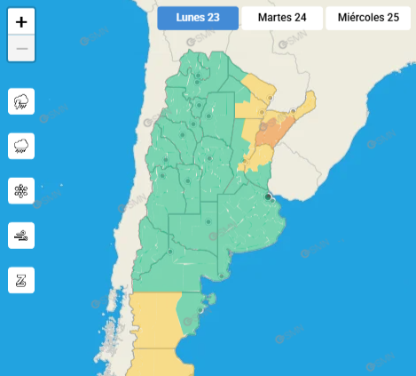 Mapa de las alertas en el NEA. Imagen: SMN