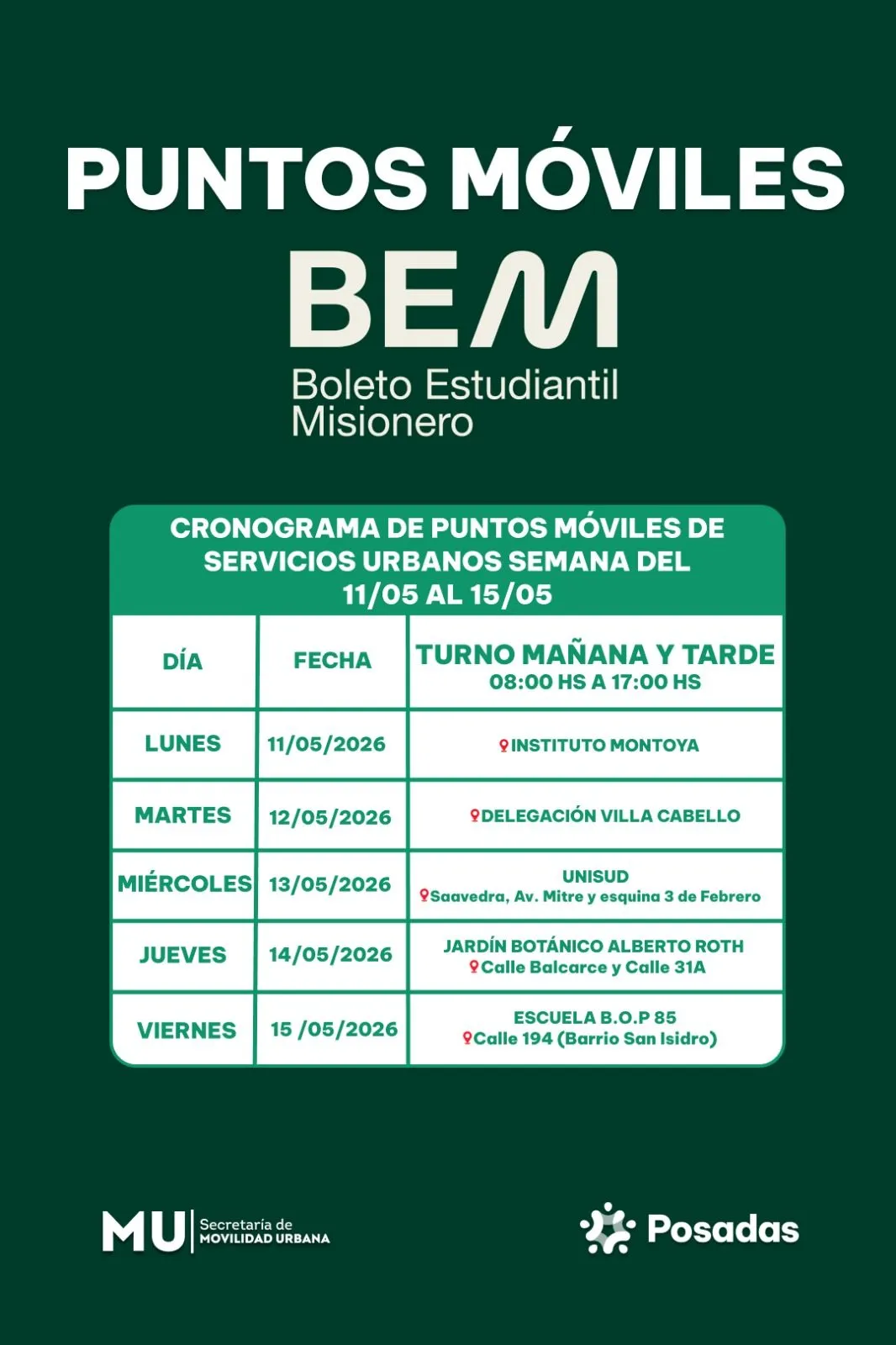 Boleto Educativo Misionero: conocé el cronograma de puntos móviles para esta semana en Posadas