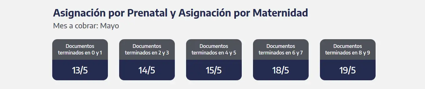 Cronograma de mayo de la Asignación Prenatal y Maternidad