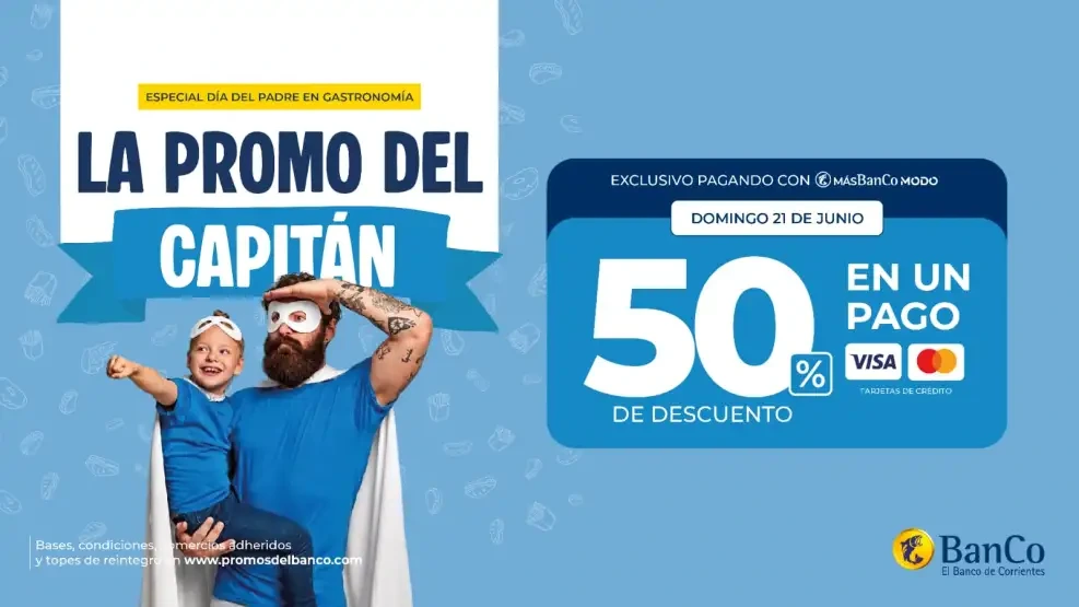 Día del Padre: Banco de Corrientes lanza descuentos del 50% y cuotas sin interés