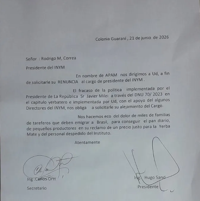 Productores yerbateros de Misiones pidieron la renuncia del presidente del Instituto Nacional de la Yerba Mate