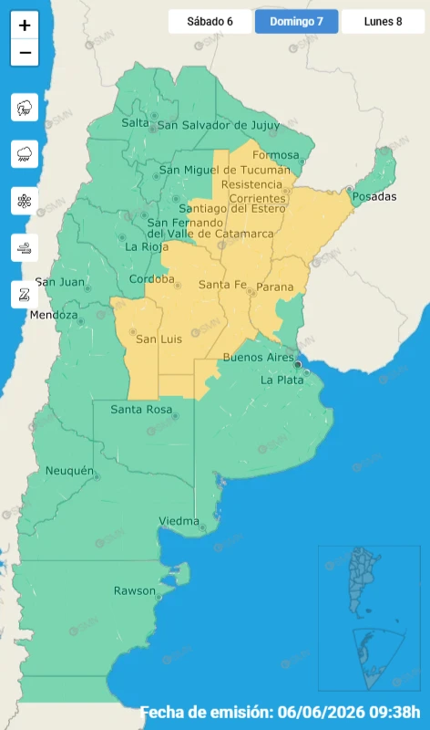 Las alertas meteorológicas de este domingo en el NEA. Fuente: SMN.